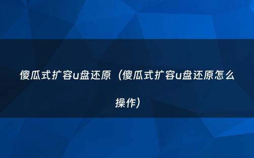 傻瓜式扩容u盘还原（傻瓜式扩容u盘还原怎么操作）
