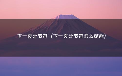 下一页分节符（下一页分节符怎么删除）
