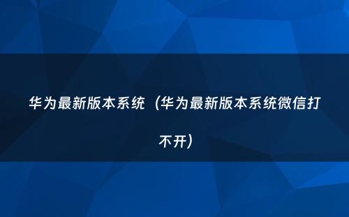 华为最新版本系统(华为最新版本系统微信打不开)