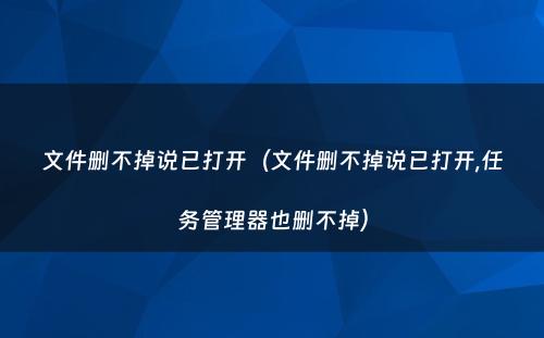 文件删不掉说已打开（文件删不掉说已打开,任务管理器也删不掉）