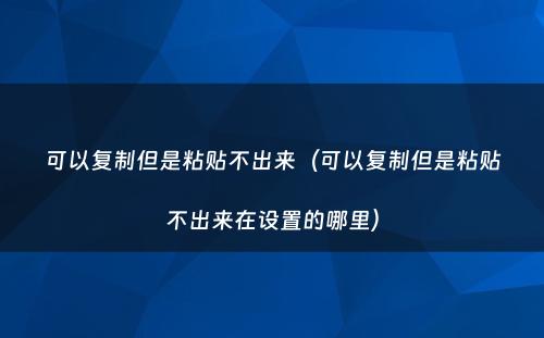 可以复制但是粘贴不出来(可以复制但是粘贴不出来在设置的哪里)