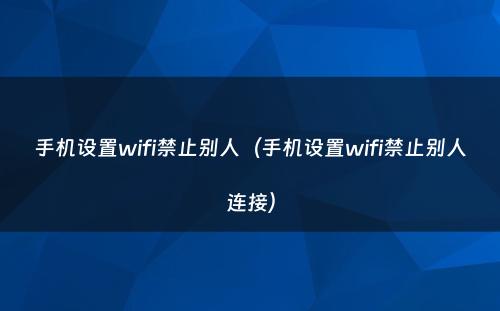 手机设置wifi禁止别人(手机设置wifi禁止别人连接)