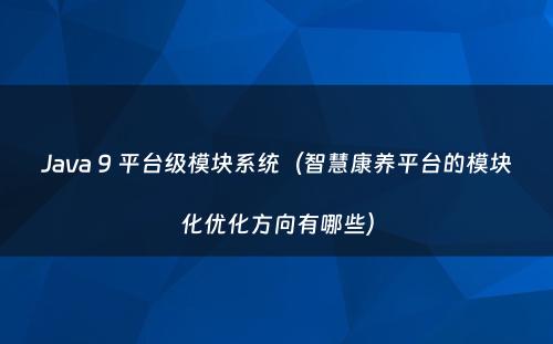 Java 9 平台级模块系统（智慧康养平台的模块化优化方向有哪些）