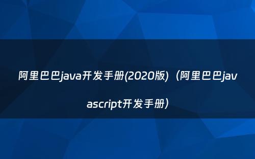 阿里巴巴java开发手册(2020版)（阿里巴巴javascript开发手册）