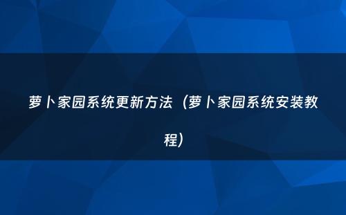 萝卜家园系统更新方法（萝卜家园系统安装教程）
