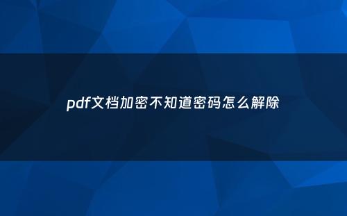 pdf文档加密不知道密码怎么解除