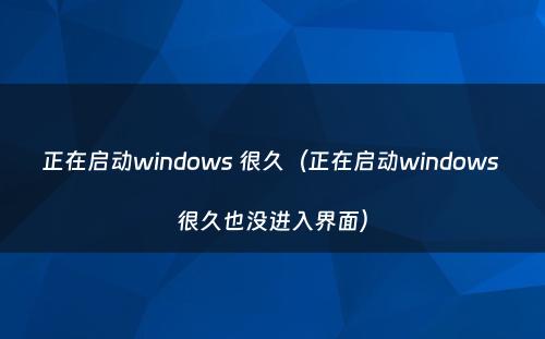 正在启动windows 很久（正在启动windows 很久也没进入界面）