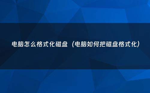 电脑怎么格式化磁盘(电脑如何把磁盘格式化)