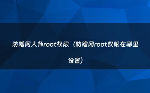 防蹭网大师root权限(防蹭网root权限在哪里设置)