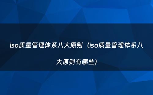 iso质量管理体系八大原则（iso质量管理体系八大原则有哪些）
