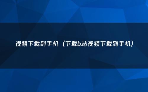 视频下载到手机（下载b站视频下载到手机）