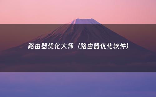 路由器优化大师（路由器优化软件）
