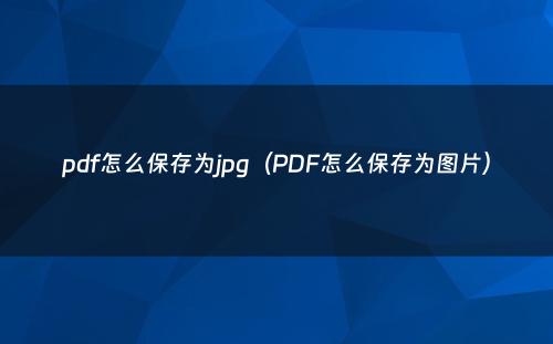 pdf怎么保存为jpg（PDF怎么保存为图片）