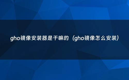 gho镜像安装器是干嘛的（gho镜像怎么安装）