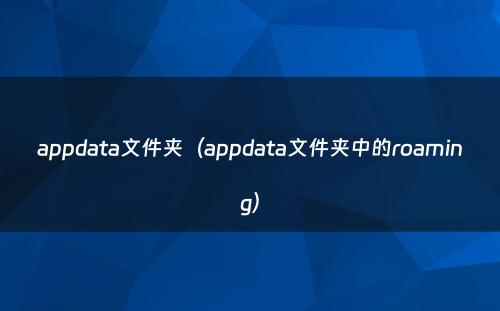 appdata文件夹（appdata文件夹中的roaming）