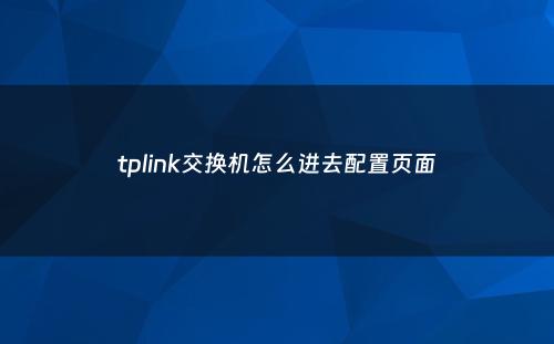 tplink交换机怎么进去配置页面
