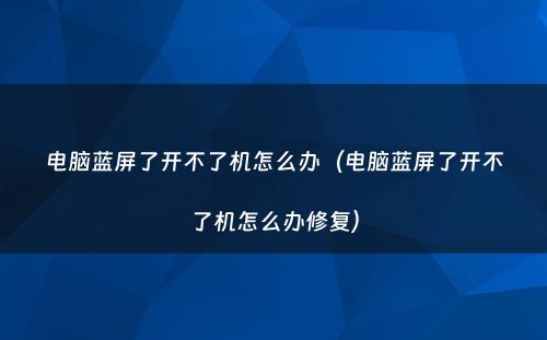 电脑蓝屏了开不了机怎么办（电脑蓝屏了开不了机怎么办修复）