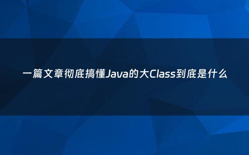 一篇文章彻底搞懂Java的大Class到底是什么