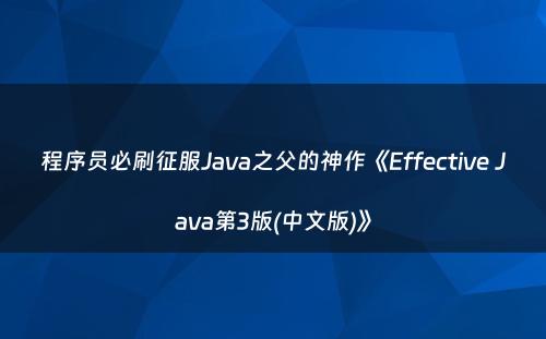 程序员必刷征服Java之父的神作《Effective Java第3版(中文版)》