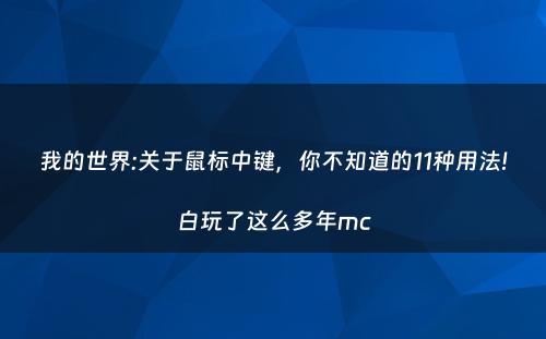 我的世界:关于鼠标中键，你不知道的11种用法!白玩了这么多年mc