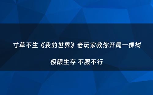 寸草不生《我的世界》老玩家教你开局一棵树极限生存 不服不行