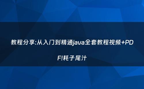 教程分享:从入门到精通java全套教程视频+PDF!耗子尾汁