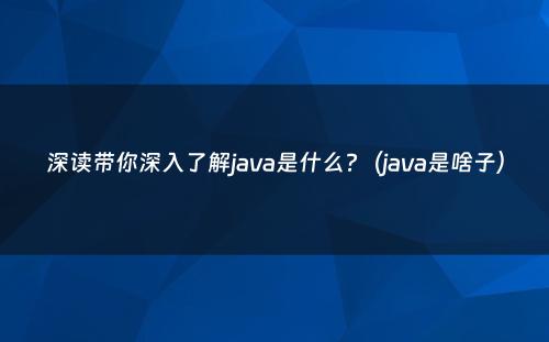 深读带你深入了解java是什么?（java是啥子）