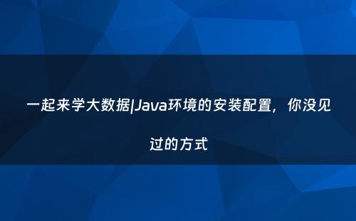 一起来学大数据|Java环境的安装配置，你没见过的方式