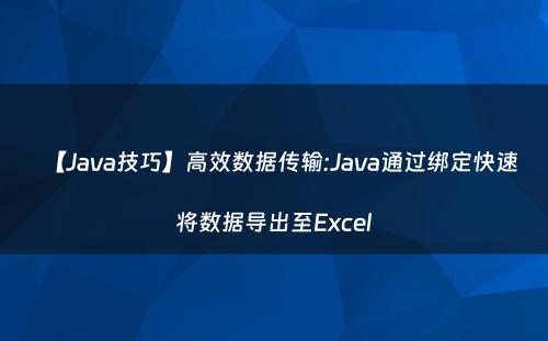 【Java技巧】高效数据传输:Java通过绑定快速将数据导出至Excel