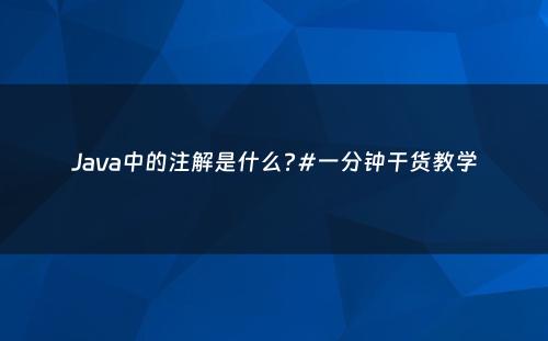 Java中的注解是什么?#一分钟干货教学