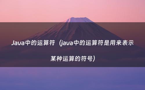 Java中的运算符（java中的运算符是用来表示某种运算的符号）