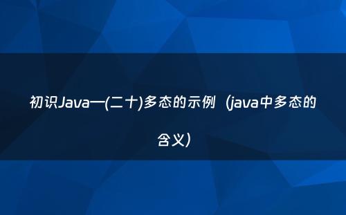 初识Java—(二十)多态的示例（java中多态的含义）