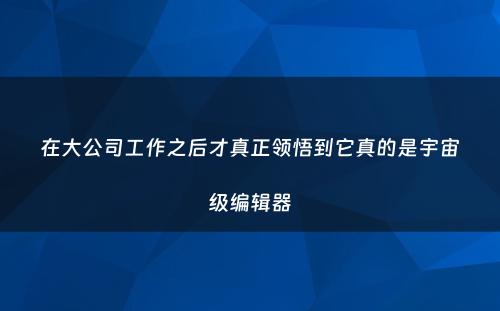 在大公司工作之后才真正领悟到它真的是宇宙级编辑器
