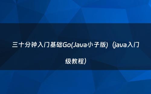 三十分钟入门基础Go(Java小子版)（java入门级教程）