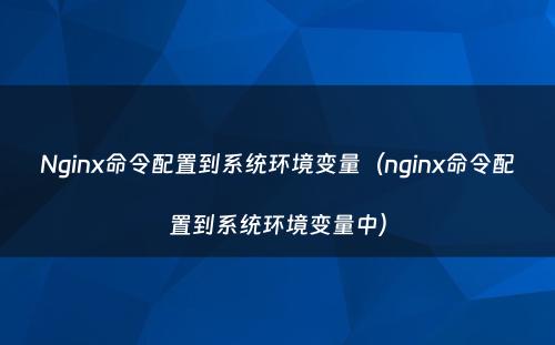 Nginx命令配置到系统环境变量（nginx命令配置到系统环境变量中）