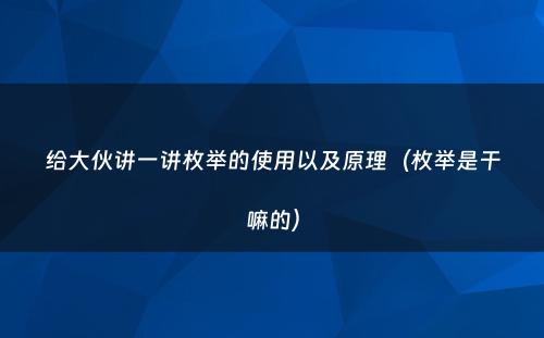 给大伙讲一讲枚举的使用以及原理（枚举是干嘛的）