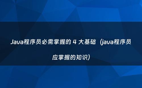 Java程序员必需掌握的 4 大基础（java程序员应掌握的知识）