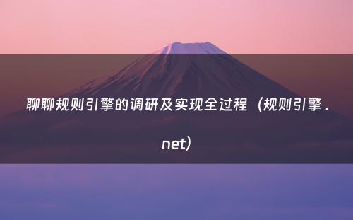 聊聊规则引擎的调研及实现全过程（规则引擎 .net）