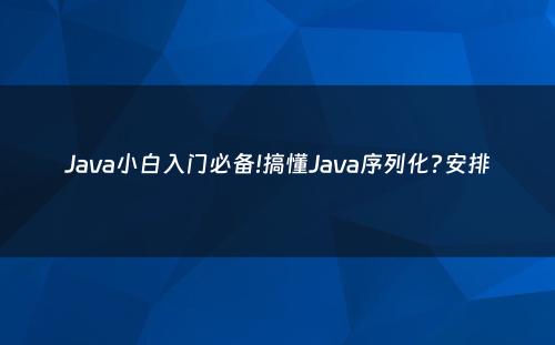 Java小白入门必备!搞懂Java序列化?安排