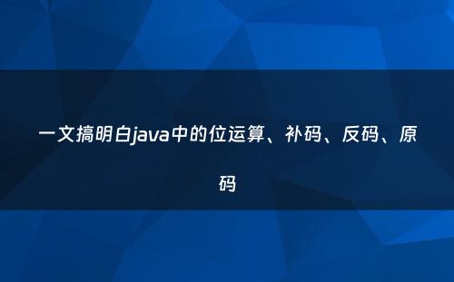 一文搞明白java中的位运算、补码、反码、原码
