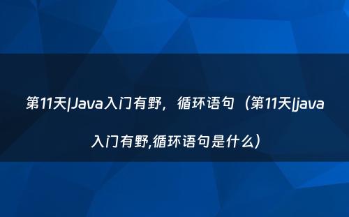 第11天|Java入门有野，循环语句（第11天|java入门有野,循环语句是什么）