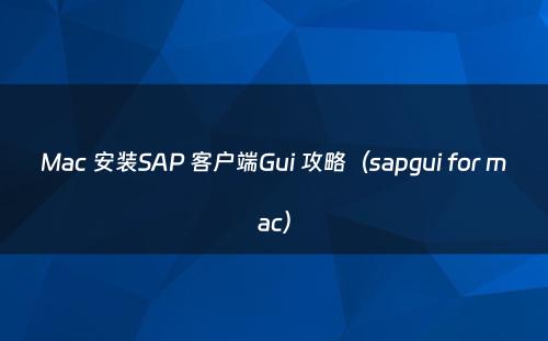 Mac 安装SAP 客户端Gui 攻略（sapgui for mac）
