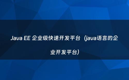 Java EE 企业级快速开发平台（java语言的企业开发平台）