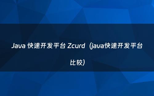 Java 快速开发平台 Zcurd（java快速开发平台比较）