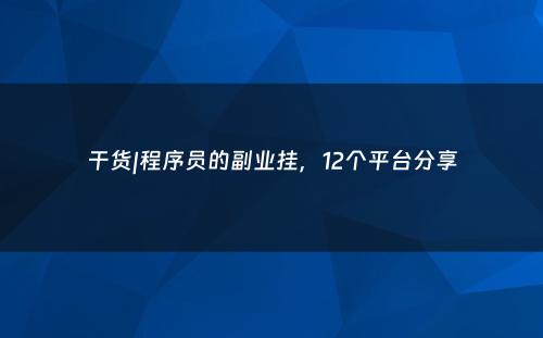干货|程序员的副业挂，12个平台分享