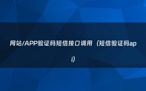 网站/APP验证码短信接口调用（短信验证码api）