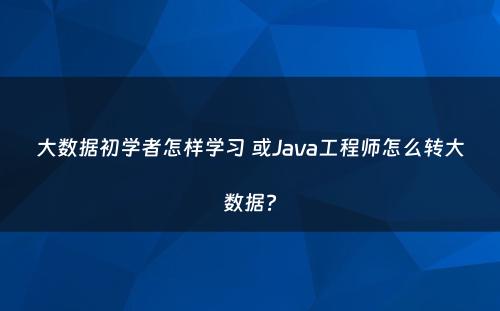大数据初学者怎样学习 或Java工程师怎么转大数据?