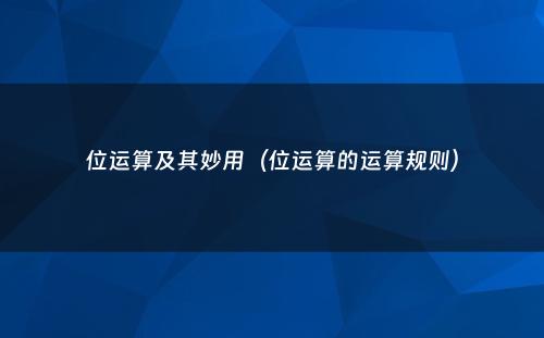 位运算及其妙用（位运算的运算规则）