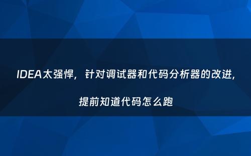 IDEA太强悍，针对调试器和代码分析器的改进，提前知道代码怎么跑
