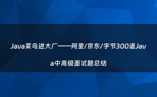 Java菜鸟进大厂——阿里/京东/字节300道Java中高级面试题总结